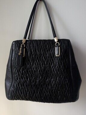 Coach Madison Gathered Twist Leather Satchel Bag Black Style F25262
